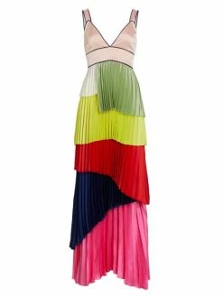 Alice + Olivia Maisie Layered Pleat Maxi Dress