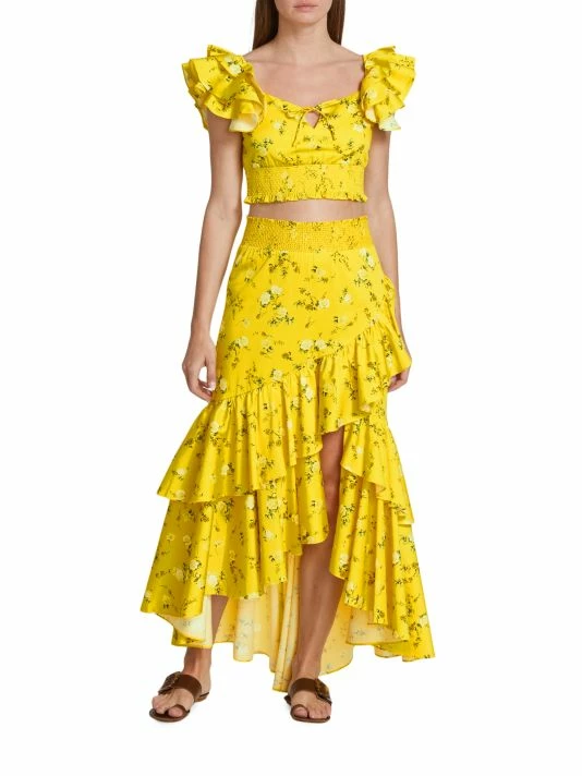 Alice + Olivia Cristina Ruffled Cotton-Blend Wrap-Effect Skirt 2 Alice + Olivia Cristina Ruffled Cotton-Blend Wrap-Effect Skirt - Image 2