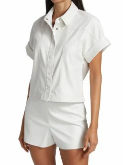 Alice + Olivia Edyth Vegan Leather Short-Sleeve Shirt -ALICE + OLIVIA Sales unnamed file 1376