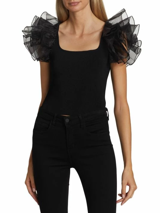 Alice + Olivia Merida Ruffle-Sleeve Crop Top 3 Alice + Olivia Merida Ruffle-Sleeve Crop Top - Image 3