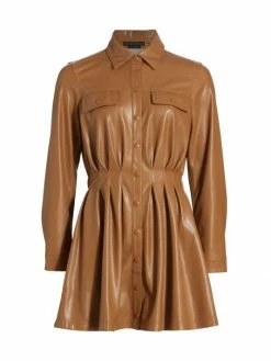 Alice + Olivia Malina Vegan Leather Shirtdress Almond
