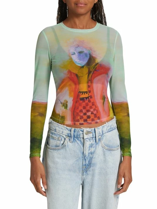 Alice + Olivia X Kidsuper Delaina Printed Mesh Crop Top 3 Alice + Olivia X Kidsuper Delaina Printed Mesh Crop Top - Image 3