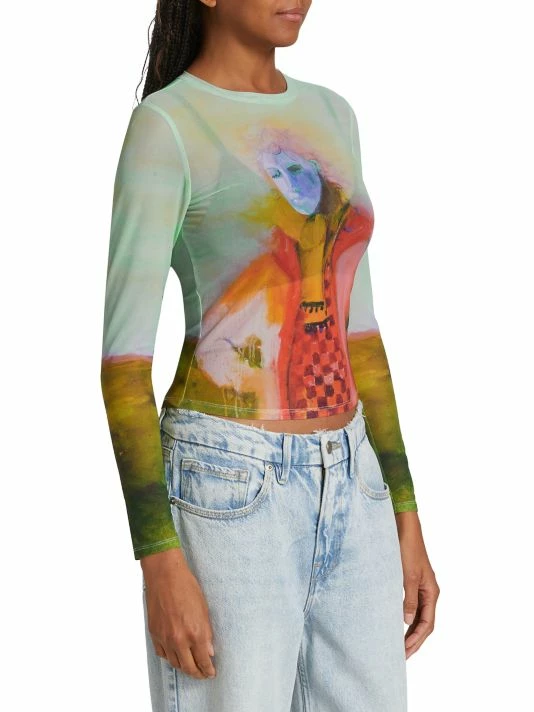 Alice + Olivia X Kidsuper Delaina Printed Mesh Crop Top 4 Alice + Olivia X Kidsuper Delaina Printed Mesh Crop Top - Image 4