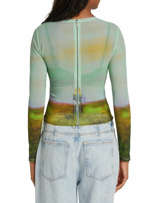 Alice + Olivia X Kidsuper Delaina Printed Mesh Crop Top 5 Alice + Olivia X Kidsuper Delaina Printed Mesh Crop Top - Image 5