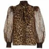 Alice + Olivia Brentley Leopard-Print Tie-Neck Blouse