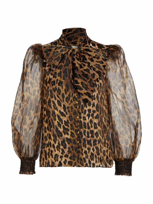 Alice + Olivia Brentley Leopard-Print Tie-Neck Blouse 1 Alice + Olivia Brentley Leopard-Print Tie-Neck Blouse