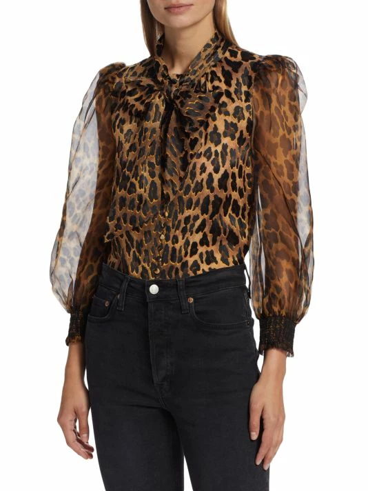 Alice + Olivia Brentley Leopard-Print Tie-Neck Blouse 3 Alice + Olivia Brentley Leopard-Print Tie-Neck Blouse - Image 3