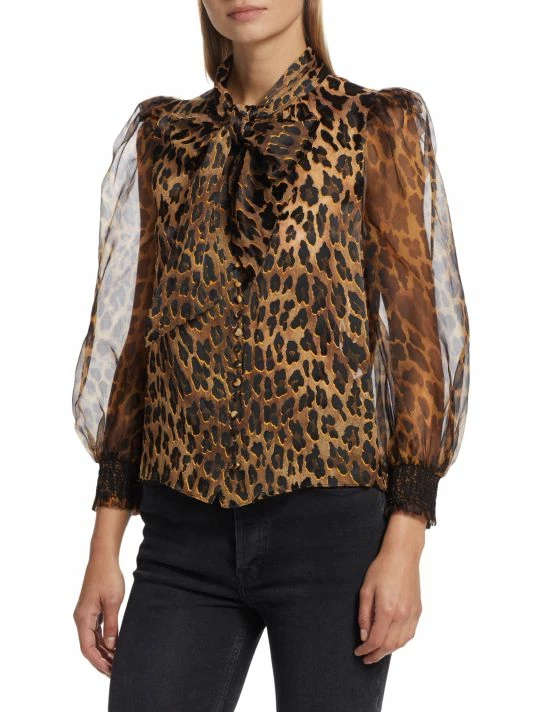 Alice + Olivia Brentley Leopard-Print Tie-Neck Blouse 4 Alice + Olivia Brentley Leopard-Print Tie-Neck Blouse - Image 4