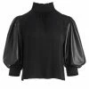 Alice + Olivia Carmina Faux Leather Puff-Sleeves Top