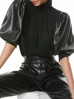 Alice + Olivia Carmina Faux Leather Puff-Sleeves Top -ALICE + OLIVIA Sales unnamed file 1764