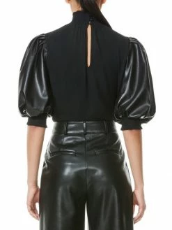 Alice + Olivia Carmina Faux Leather Puff-Sleeves Top -ALICE + OLIVIA Sales unnamed file 1766