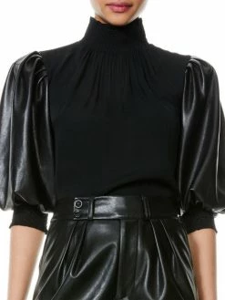 Alice + Olivia Carmina Faux Leather Puff-Sleeves Top -ALICE + OLIVIA Sales unnamed file 1767