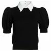 Alice + Olivia Chase Puff-Sleeve Sweater Black White