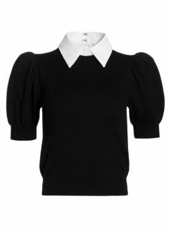 Alice + Olivia Chase Puff-Sleeve Sweater Black White -ALICE + OLIVIA Sales unnamed file 1771