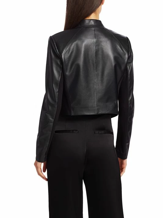 Alice + Olivia Harvey Open Leather Jacket Black 5 Alice + Olivia Harvey Open Leather Jacket Black - Image 5