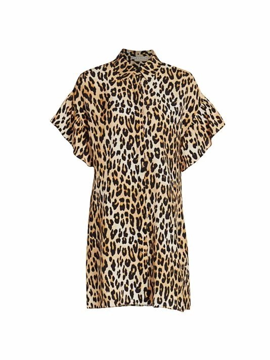 Alice + Olivia Jude Ruffle-Sleeve Leopard Shirtdress 1 Alice + Olivia Jude Ruffle-Sleeve Leopard Shirtdress