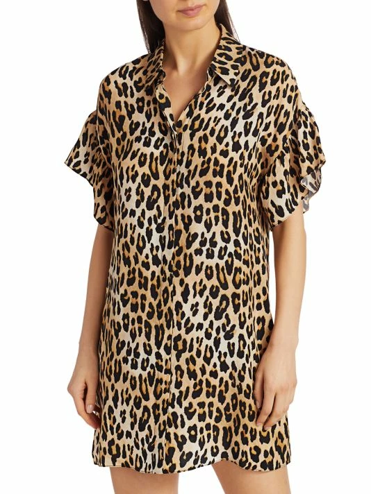 Alice + Olivia Jude Ruffle-Sleeve Leopard Shirtdress 3 Alice + Olivia Jude Ruffle-Sleeve Leopard Shirtdress - Image 3