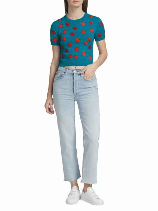 Alice + Olivia Ciara Embroidered Strawberry Cropped Sweater 2 Alice + Olivia Ciara Embroidered Strawberry Cropped Sweater - Image 2