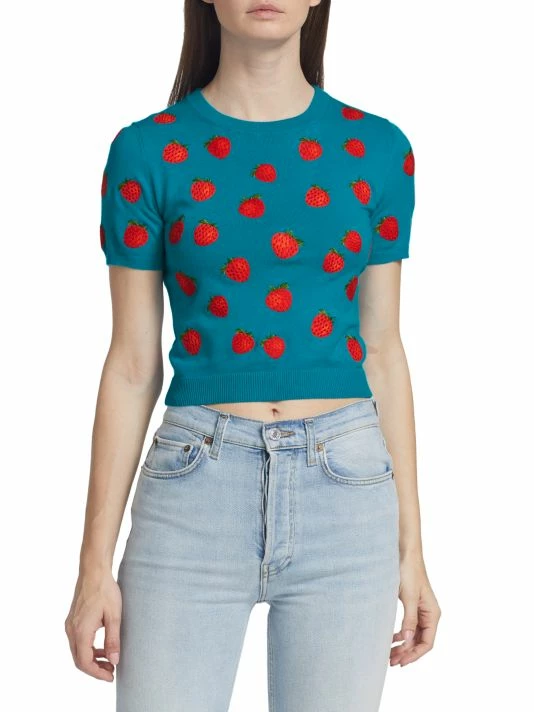 Alice + Olivia Ciara Embroidered Strawberry Cropped Sweater 3 Alice + Olivia Ciara Embroidered Strawberry Cropped Sweater - Image 3