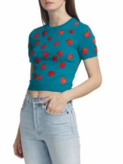 Alice + Olivia Ciara Embroidered Strawberry Cropped Sweater 10 Alice + Olivia Ciara Embroidered Strawberry Cropped Sweater -ALICE + OLIVIA Sales unnamed file 184