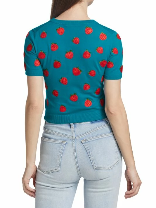 Alice + Olivia Ciara Embroidered Strawberry Cropped Sweater 5 Alice + Olivia Ciara Embroidered Strawberry Cropped Sweater - Image 5