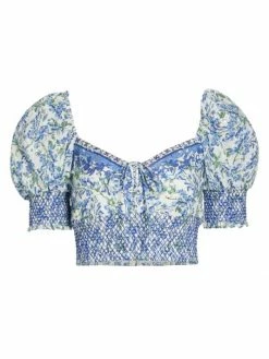 Alice + Olivia Crawford Floral Smocked Cotton Crop Top