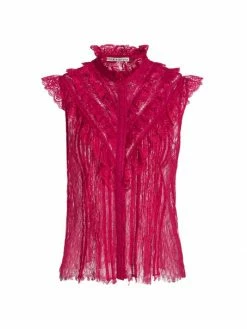 Alice + Olivia Rheba Ruffled-Yoke Lace Top