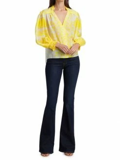 Alice + Olivia Serena Cotton-Silk Bishop Sleeve Blouse -ALICE + OLIVIA Sales unnamed file 2096