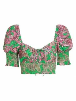 Alice + Olivia Crawford Smocked Paisley Top