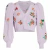 Alice + Olivia Morita Puff-Sleeve Cropped Cardigan