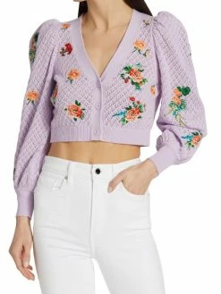 Alice + Olivia Morita Puff-Sleeve Cropped Cardigan -ALICE + OLIVIA Sales unnamed file 2164