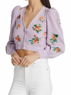 Alice + Olivia Morita Puff-Sleeve Cropped Cardigan -ALICE + OLIVIA Sales unnamed file 2165