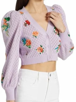 Alice + Olivia Morita Puff-Sleeve Cropped Cardigan -ALICE + OLIVIA Sales unnamed file 2167
