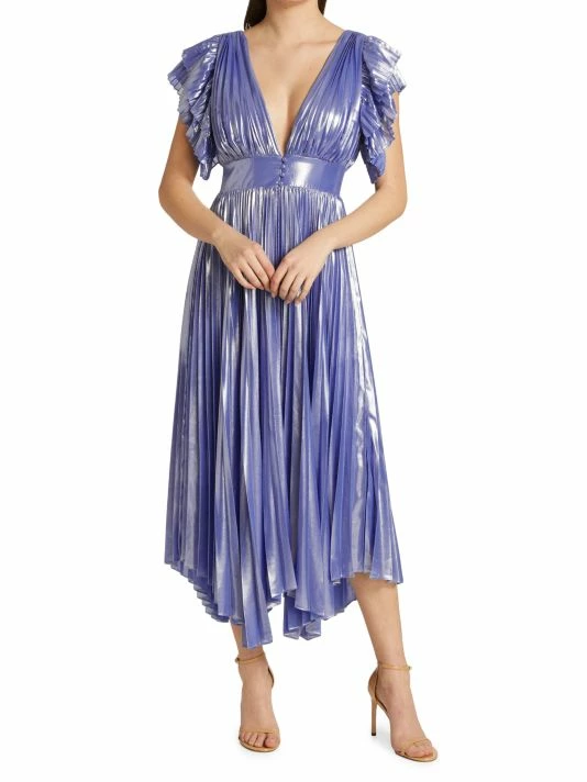 Alice + Olivia Niesha Glossy Pleated Midi Dress 3 Alice + Olivia Niesha Glossy Pleated Midi Dress - Image 3