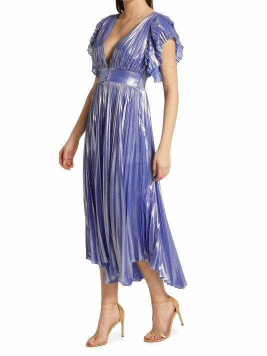 Alice + Olivia Niesha Glossy Pleated Midi Dress 4 Alice + Olivia Niesha Glossy Pleated Midi Dress - Image 4