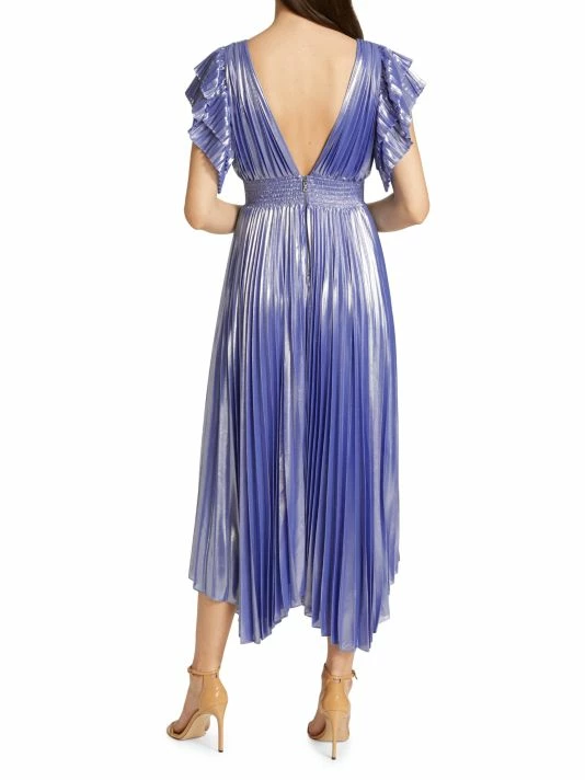 Alice + Olivia Niesha Glossy Pleated Midi Dress 5 Alice + Olivia Niesha Glossy Pleated Midi Dress - Image 5