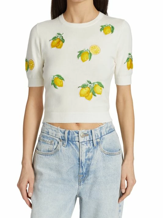 Alice + Olivia Ciara Lemon Cropped Sweater 3 Alice + Olivia Ciara Lemon Cropped Sweater - Image 3