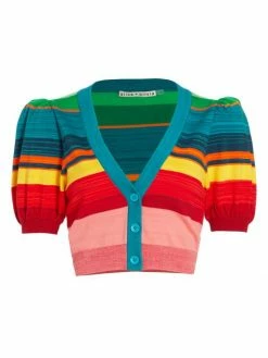 Alice + Olivia Romi Striped Puff-Sleeve Cardigan