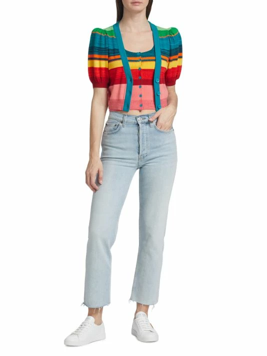 Alice + Olivia Romi Striped Puff-Sleeve Cardigan 2 Alice + Olivia Romi Striped Puff-Sleeve Cardigan - Image 2