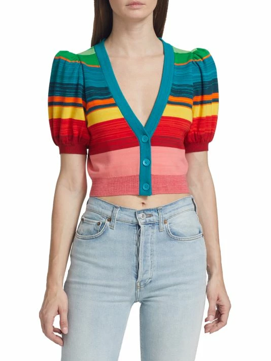 Alice + Olivia Romi Striped Puff-Sleeve Cardigan 3 Alice + Olivia Romi Striped Puff-Sleeve Cardigan - Image 3
