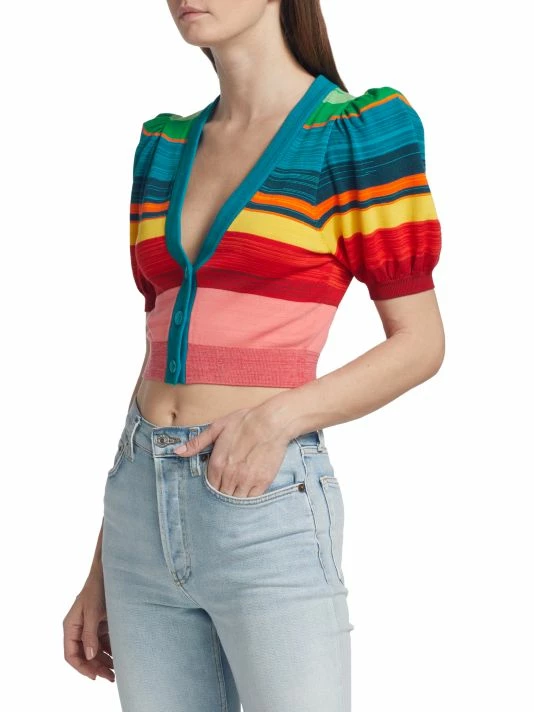 Alice + Olivia Romi Striped Puff-Sleeve Cardigan 4 Alice + Olivia Romi Striped Puff-Sleeve Cardigan - Image 4