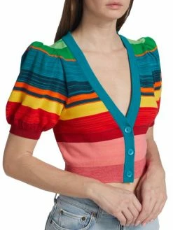 Alice + Olivia Romi Striped Puff-Sleeve Cardigan 12 Alice + Olivia Romi Striped Puff-Sleeve Cardigan -ALICE + OLIVIA Sales unnamed file 2412