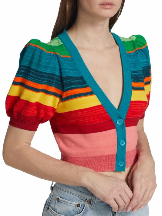 Alice + Olivia Romi Striped Puff-Sleeve Cardigan 6 Alice + Olivia Romi Striped Puff-Sleeve Cardigan - Image 6