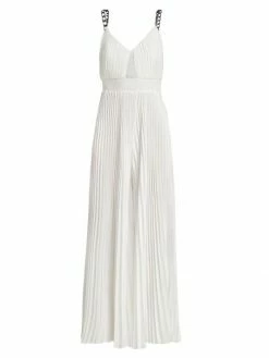 Alice + Olivia Pleated Chain-Strap Jumpsuit