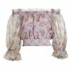 Alice + Olivia Caprina Silk Puff-Sleeve Crop Top