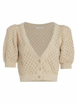 Alice + Olivia Romi Puff-Sleeve Embellished Cardigan