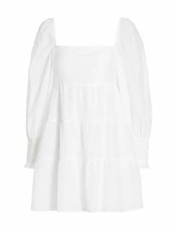 Alice + Olivia Rowen Tiered Tie-Back Cotton Minidress