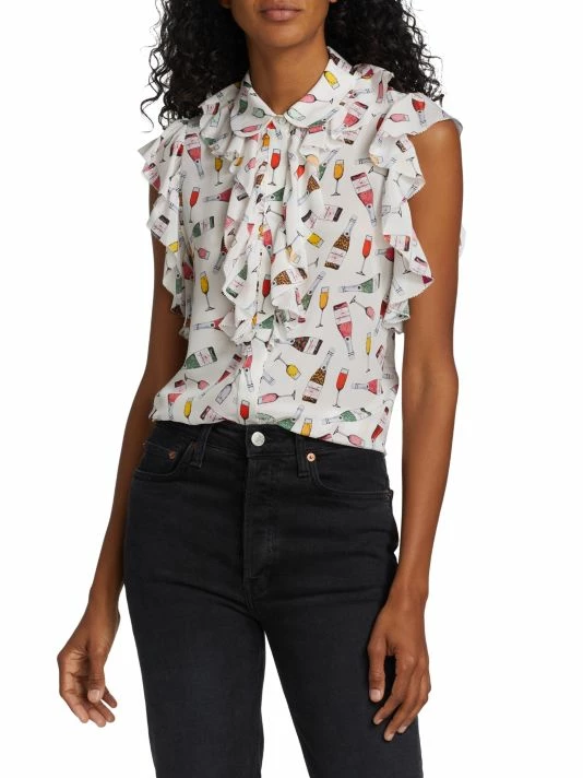 Alice + Olivia Robbie Ruffle-Shoulder Silk Blouse 3 Alice + Olivia Robbie Ruffle-Shoulder Silk Blouse - Image 3