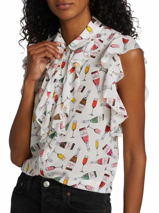Alice + Olivia Robbie Ruffle-Shoulder Silk Blouse 6 Alice + Olivia Robbie Ruffle-Shoulder Silk Blouse - Image 6