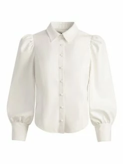 Alice + Olivia Nadine Puff-Sleeve Vegan Leather Shirt Black